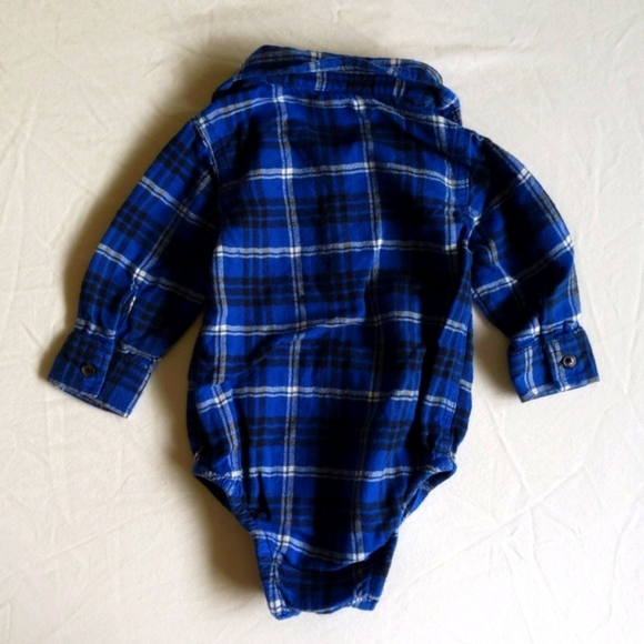 joe fresh blue cotton flannel collared bodysuit diaper shirt 6-12 months baby - Picture 6 of 6